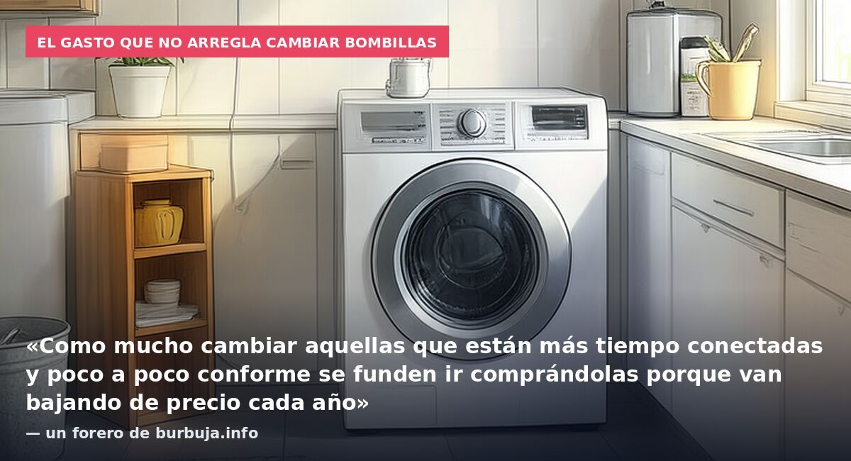 El gasto que no arregla cambiar bombillas: «Como mucho cambiar aquellas que están más tiempo conectadas y poco a poco conforme se funden ir comprándolas porque van bajando de precio cada año» — un forero de burbuja.info