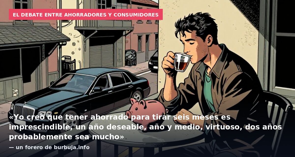 El debate entre ahorradores y consumidores: «Yo creo que tener ahorrado para tirar seis meses es imprescindible, un año deseable, año y medio, virtuoso, dos años probablemente sea mucho» — un forero de burbuja.info
