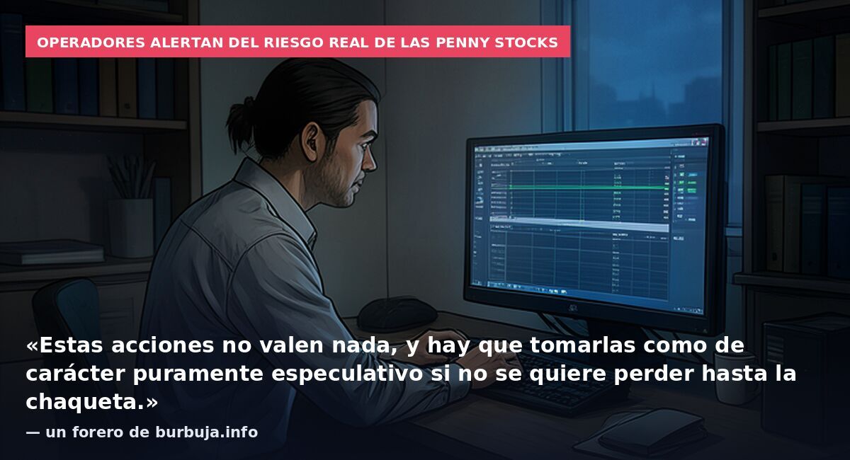 Operadores alertan del riesgo real de las penny stocks: «Estas acciones no valen nada, y hay que tomarlas como de carácter puramente especulativo si no se quiere perder hasta la chaqueta.» — un forero de burbuja.info