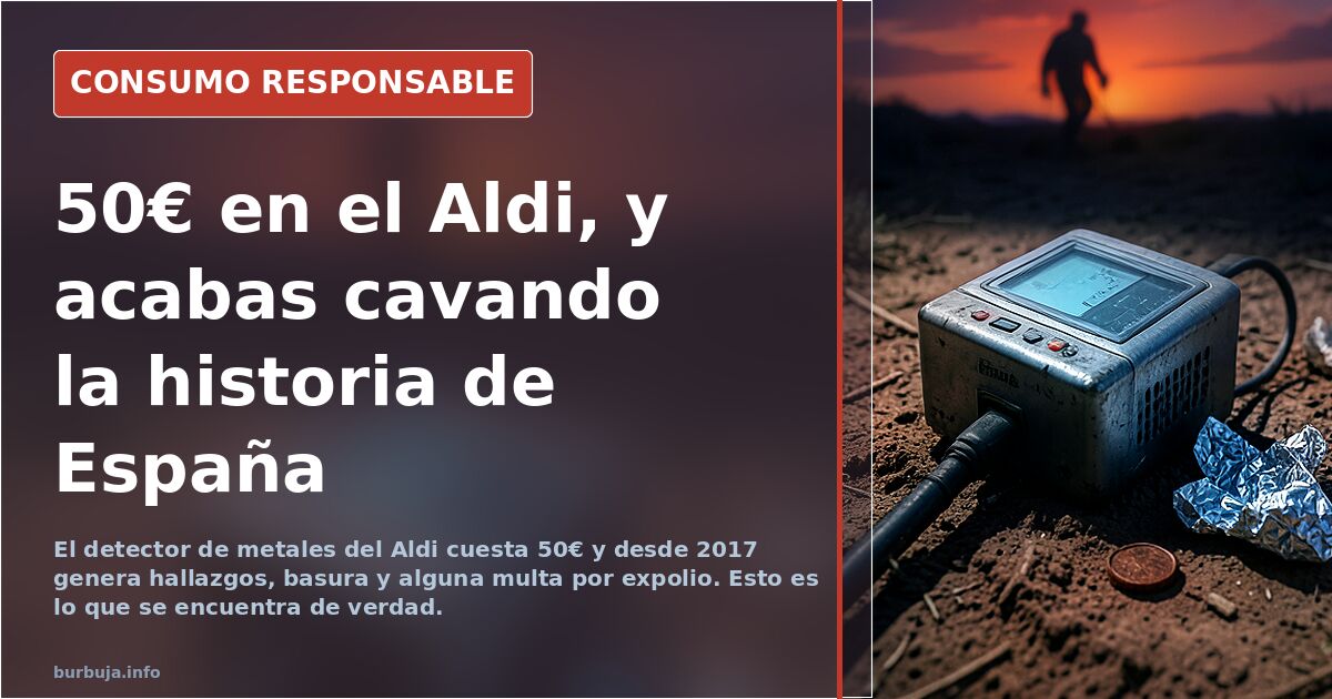 Detector de metales Maginon MD-1120 expuesto en la sección de bazar de un supermercado Aldi junto a su caja