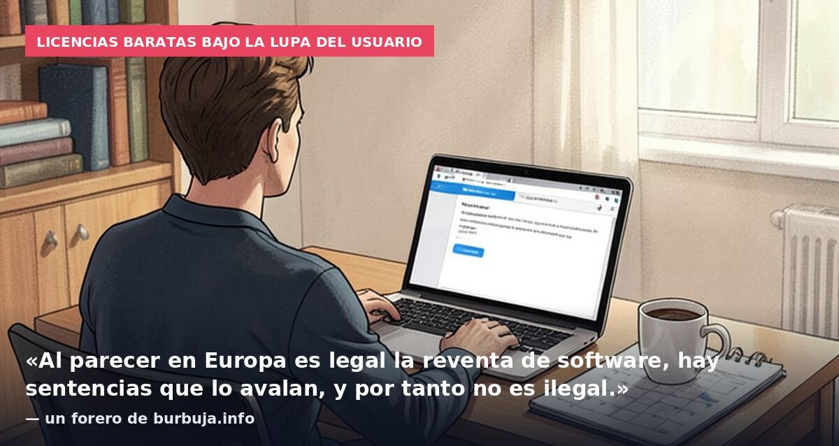 Licencias baratas bajo la lupa del usuario: «Al parecer en Europa es legal la reventa de software, hay sentencias que lo avalan, y por tanto no es ilegal.» — un forero de burbuja.info