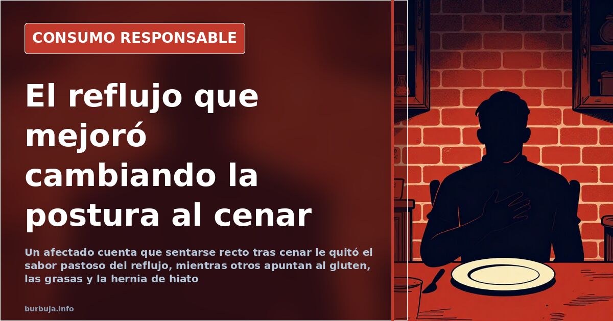Persona reposando sentada y recta tras la cena, uno de los hábitos citados contra el reflujo gástrico