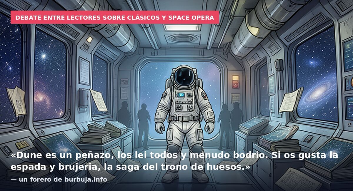 Debate entre lectores sobre clásicos y space opera: «Dune es un peñazo, los lei todos y menudo bodrio. Si os gusta la espada y brujeria, la saga del trono de huesos.» — un forero de burbuja.info