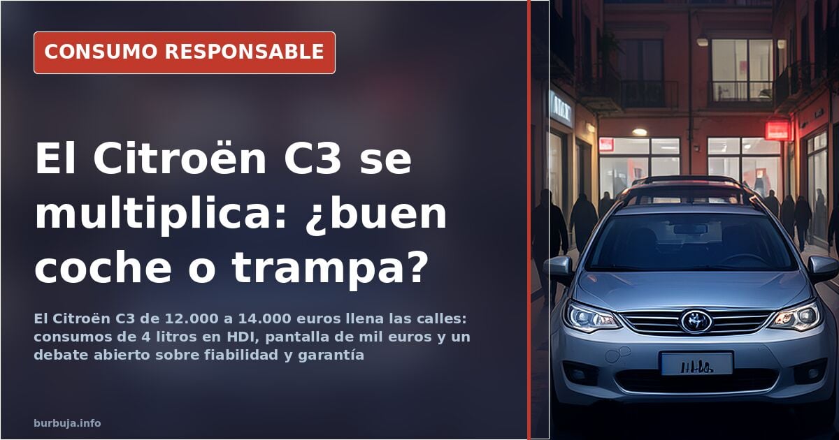 Citroën C3 nuevo aparcado en la calle con techo de color y airbumps laterales, el utilitario barato que se multiplica en Espa