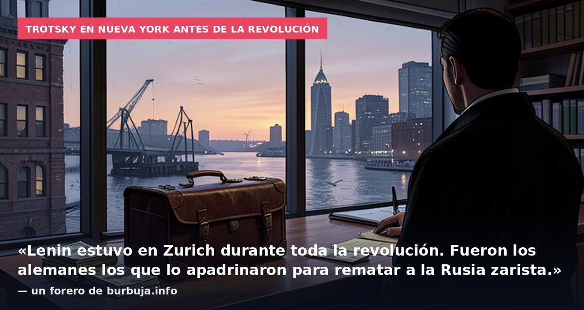 Trotsky en Nueva York antes de la revolución: «Lenin estuvo en Zurich durante toda la revolución. Fueron los alemanes los que lo apadrinaron para rematar a la Rusia zarista.» — un forero de burbuja.info