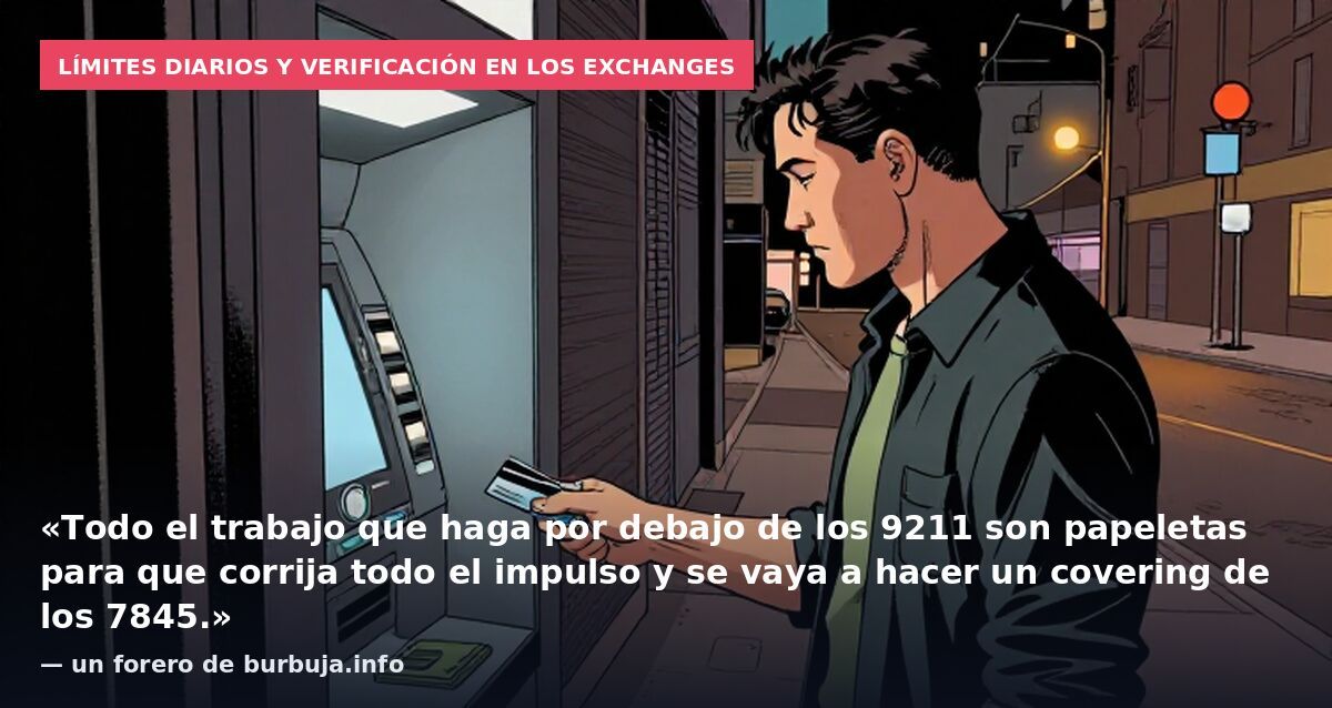 Límites diarios y verificación en los exchanges: «Todo el trabajo que haga por debajo de los 9211 son papeletas para que corrija todo el impulso y se vaya a hacer un covering de los 7845.» — un forero de burbuja.info