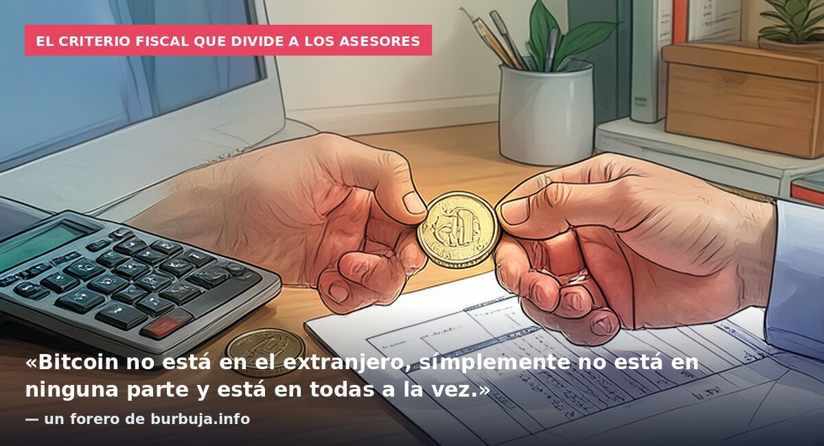 El criterio fiscal que divide a los asesores: «Bitcoin no está en el extranjero, símplemente no está en ninguna parte y está en todas a la vez.» — un forero de burbuja.info