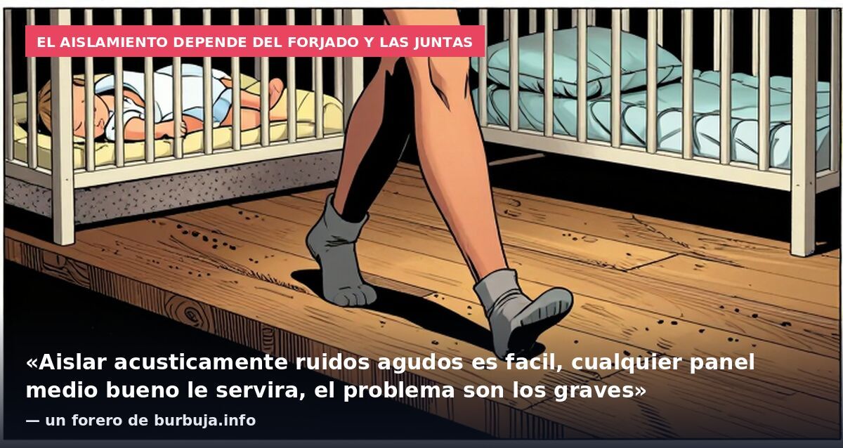 El aislamiento depende del forjado y las juntas: «Aislar acusticamente ruidos agudos es facil, cualquier panel medio bueno le servira, el problema son los graves» — un forero de burbuja.info