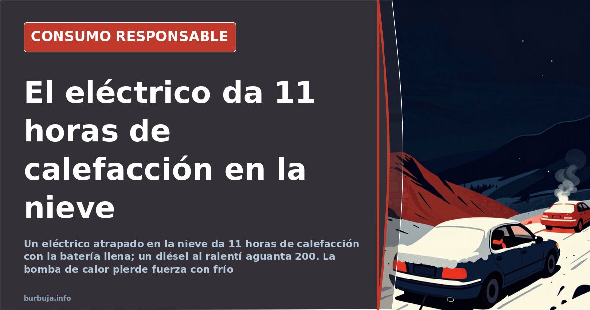 Coche eléctrico circulando bajo una nevada intensa con la calefacción encendida y la batería de tracción a baja temperatura