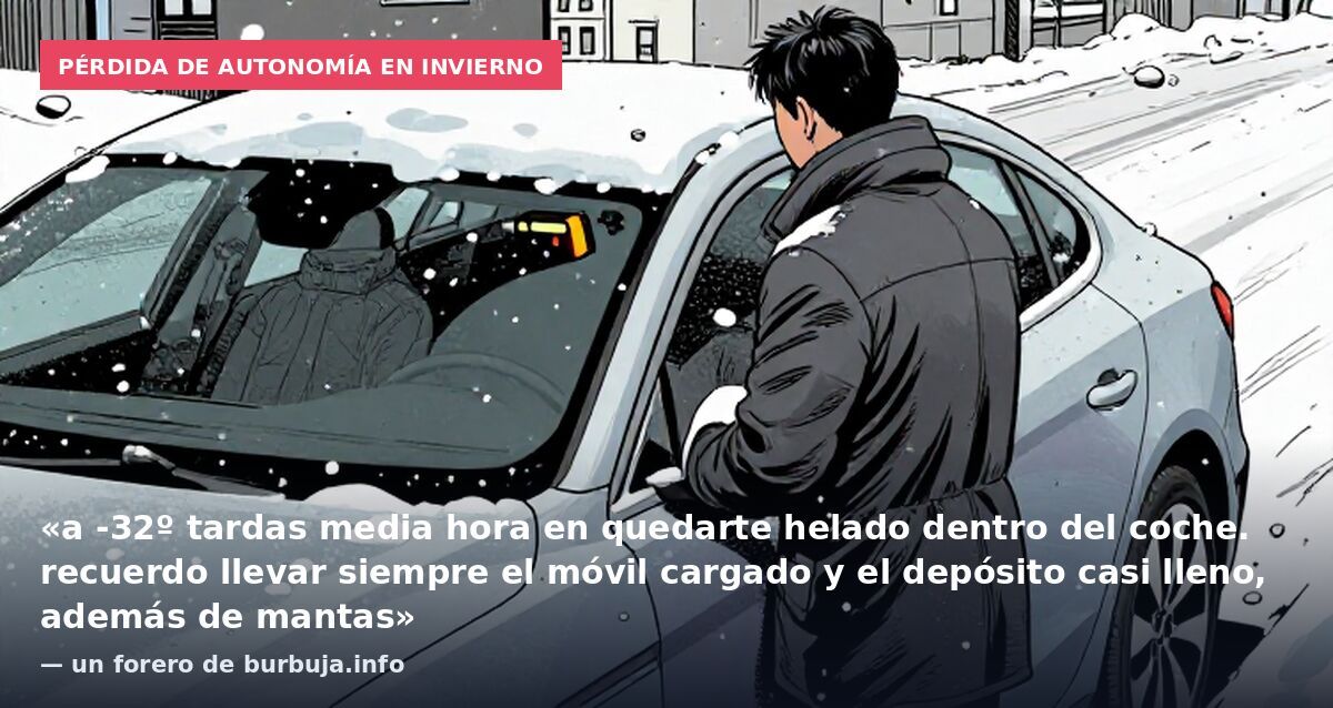 Pérdida de autonomía en invierno: «a -32º tardas media hora en quedarte helado dentro del coche. recuerdo llevar siempre el móvil cargado y el depósito casi lleno, además de mantas» — un forero de burbuja.info