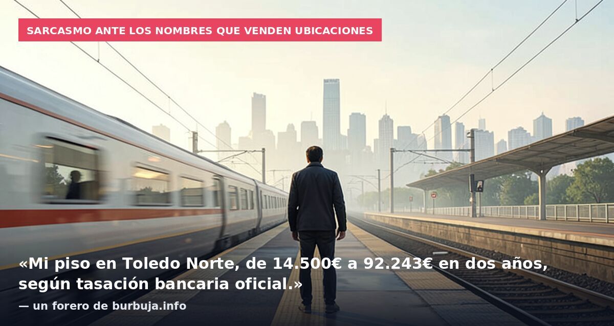 Sarcasmo ante los nombres que venden ubicaciones: «Mi piso en Toledo Norte, de 14.500€ a 92.243€ en dos años, según tasación bancaria oficial.» — un forero de burbuja.info