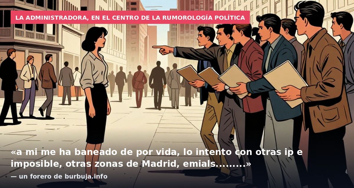 La administradora, en el centro de la rumorología política: «a mi me ha baneado de por vida, lo intento con otras ip e imposible, otras zonas de Madrid, emials.........» — un forero de burbuja.info