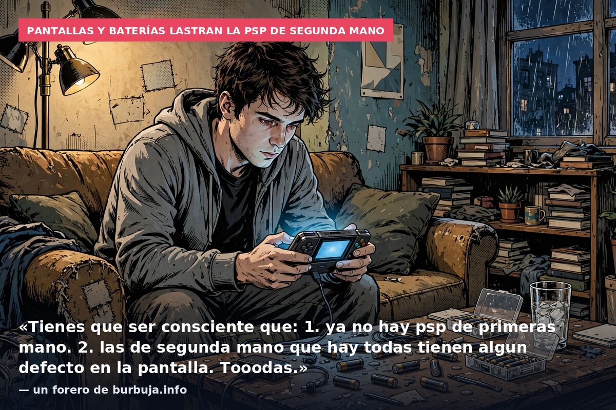 Pantallas y baterías lastran la PSP de segunda mano: «Tienes que ser consciente que: 1. ya no hay psp de primeras mano. 2. las de segunda mano que hay todas tienen algun defecto en la pantalla. Tooodas.» — un forero de burbuja.info