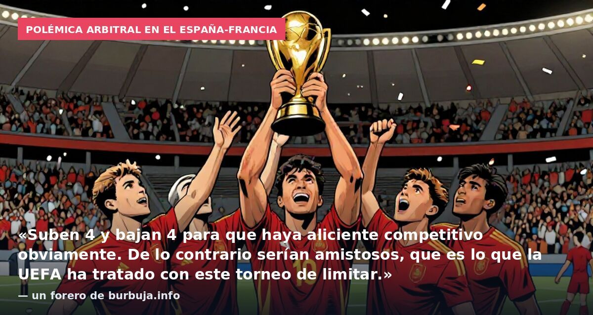 Polémica arbitral en el España-Francia: «Suben 4 y bajan 4 para que haya aliciente competitivo obviamente. De lo contrario serían amistosos, que es lo que la UEFA ha tratado con este torneo de limitar.» — un forero de burbuja.info