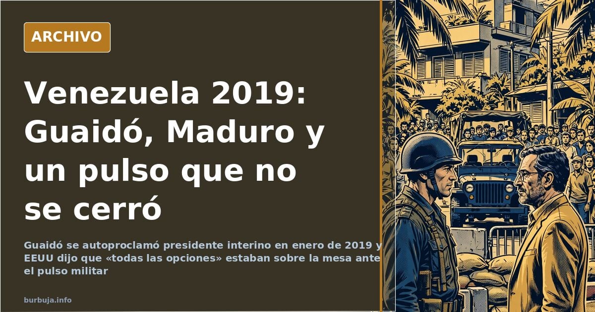 Mapa de Venezuela con la palabra crisis resaltada sobre el mar Caribe y una silueta institucional al fondo en tonos azul mari