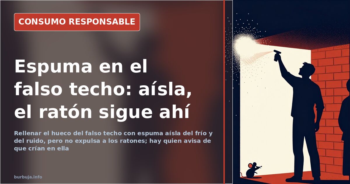 Bote de espuma de poliuretano aplicando entre el cañizo y el falso techo de una casa vieja para aislar y frenar a los ratones