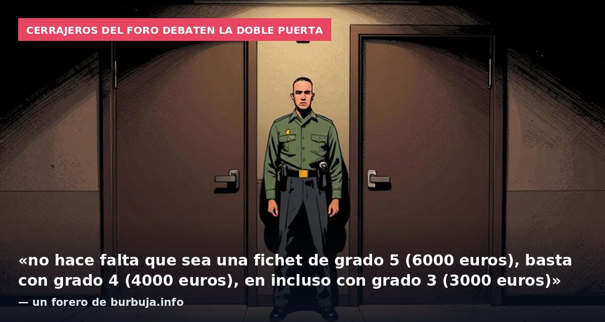 Cerrajeros del foro debaten la doble puerta: «no hace falta que sea una fichet de grado 5 (6000 euros), basta con grado 4 (4000 euros), en incluso con grado 3 (3000 euros)» — un forero de burbuja.info