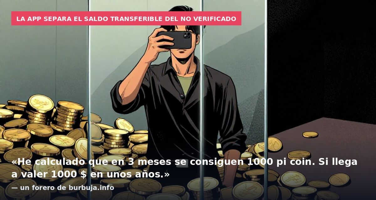 La app separa el saldo transferible del no verificado: «He calculado que en 3 meses se consiguen 1000 pi coin. Si llega a valer 1000 $ en unos años.» — un forero de burbuja.info