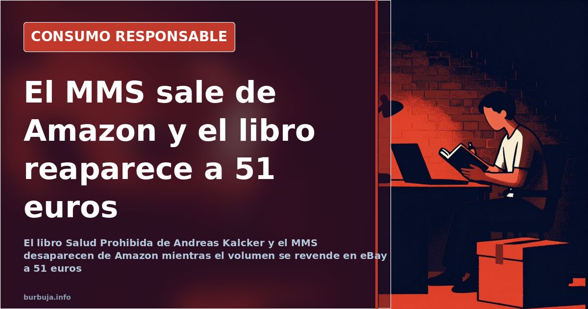 Frasco de dióxido de cloro MMS junto a un ejemplar del libro Salud Prohibida de Andreas Kalcker