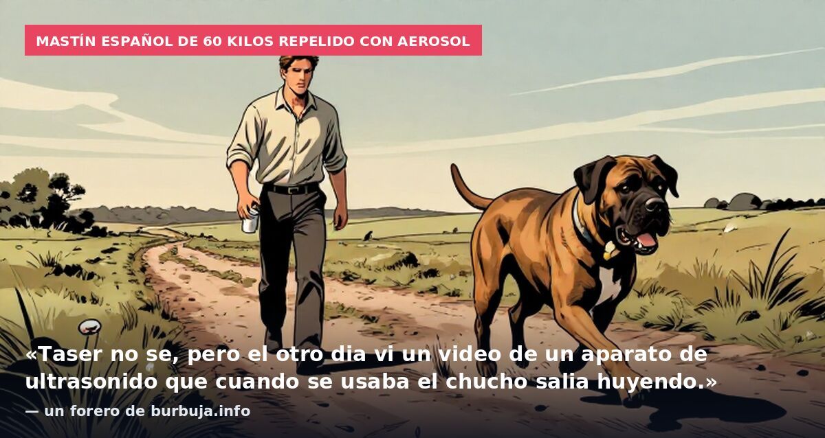 Mastín español de 60 kilos repelido con aerosol: «Taser no se, pero el otro dia vi un video de un aparato de ultrasonido que cuando se usaba el chucho salia huyendo.» — un forero de burbuja.info