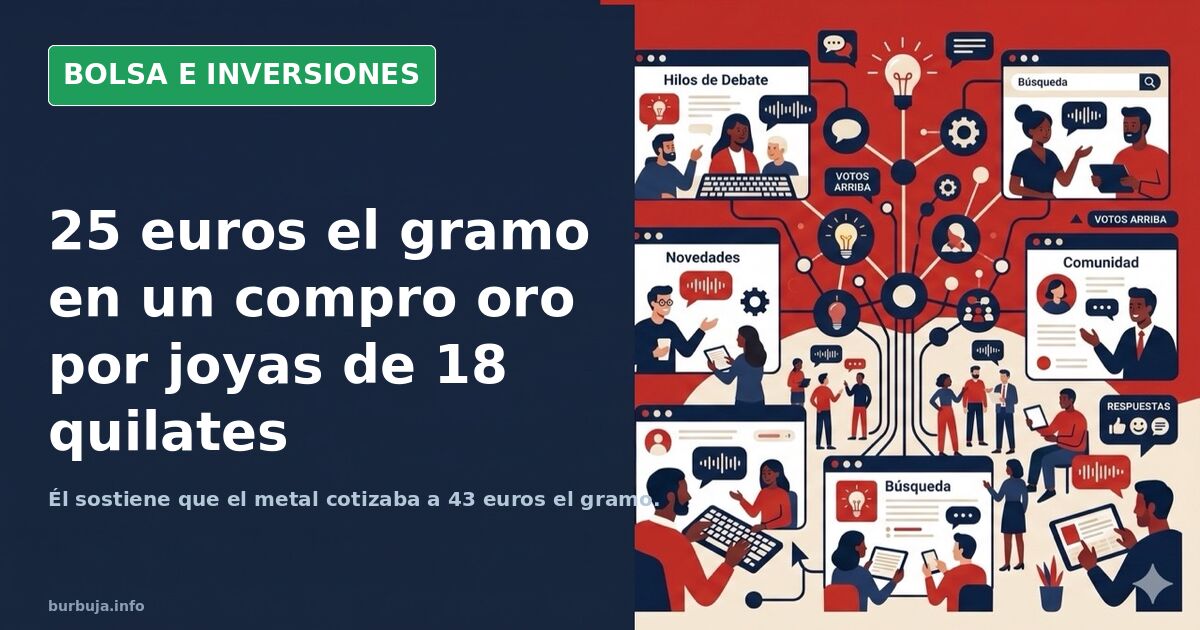 Gráfico de barras comparando los 25 euros por gramo pagados en un compro oro por joyas de 18 quilates frente a los 43 del mer