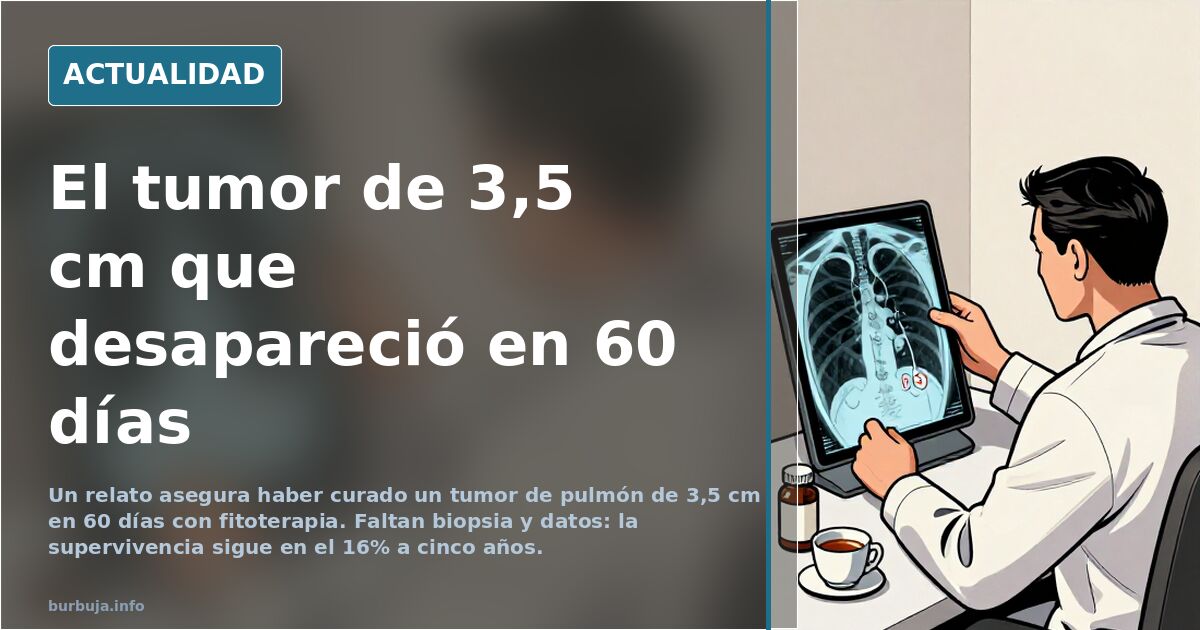 Una tomografía con un nódulo pulmonar marcado frente a otra limpia, sobre una mesa de consulta