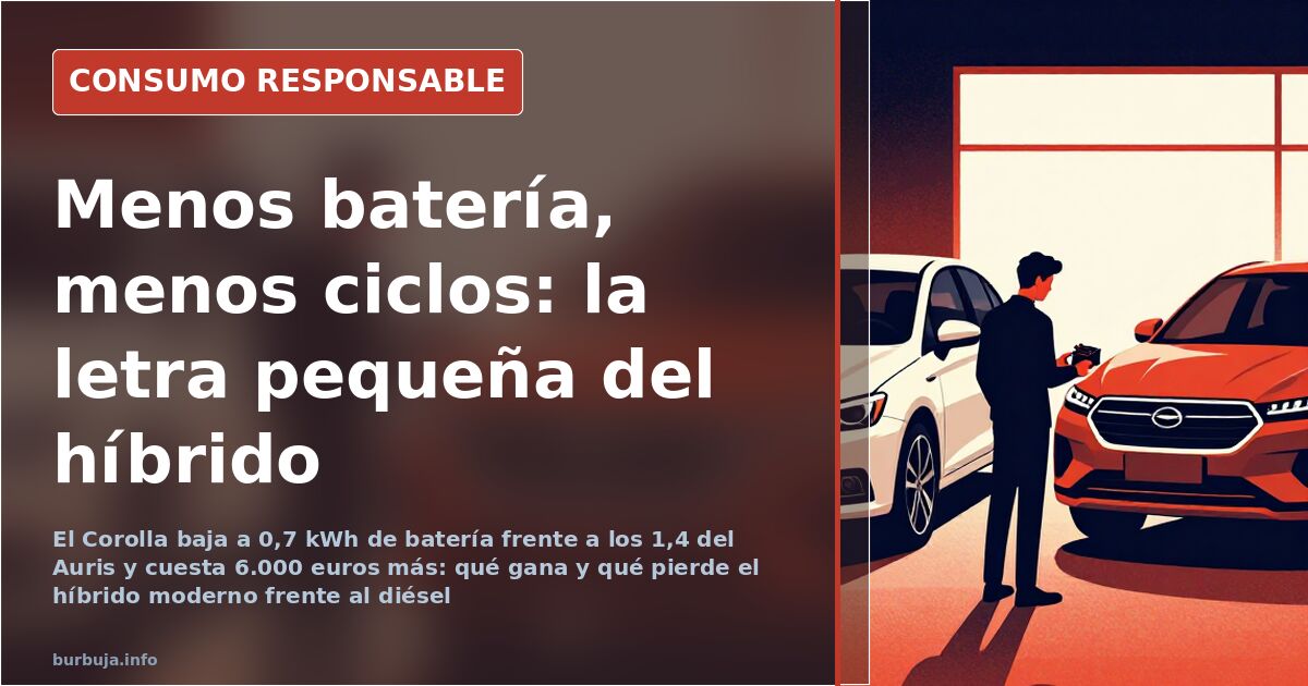 Motor de un coche híbrido de Toyota junto a su batería de litio