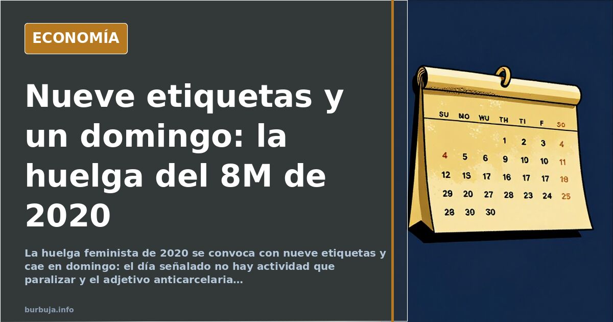 Cartel y calendario de la huelga feminista del 8 de marzo de 2020 marcando el domingo