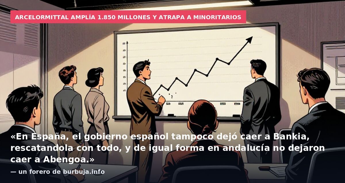 ArcelorMittal amplía 1.850 millones y atrapa a minoritarios: «En España, el gobierno español tampoco dejó caer a Bankia, rescatandola con todo, y de igual forma en andalucía no dejaron caer a Abengoa.» — un forero de burbuja.info