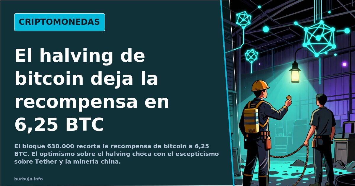 Nodos de una red bitcoin y circuitos iluminados en cian y violeta sobre fondo oscuro, ilustración del halving de bitcoin