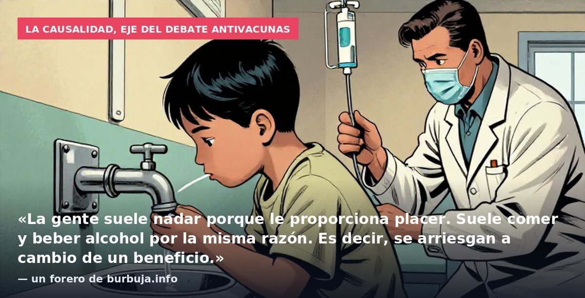 La causalidad, eje del debate antivacunas: «La gente suele nadar porque le proporciona placer. Suele comer y beber alcohol por la misma razón. Es decir, se arriesgan a cambio de un beneficio.» — un forero de burbuja.info
