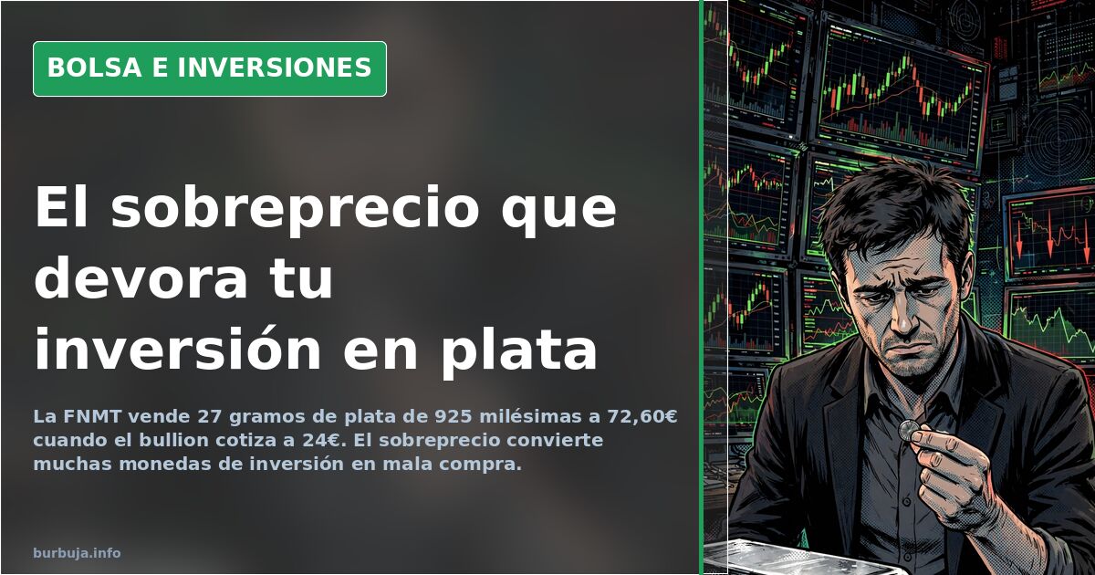 Moneda de plata de inversión sobre gráficos de cotización del metal en pantalla oscura