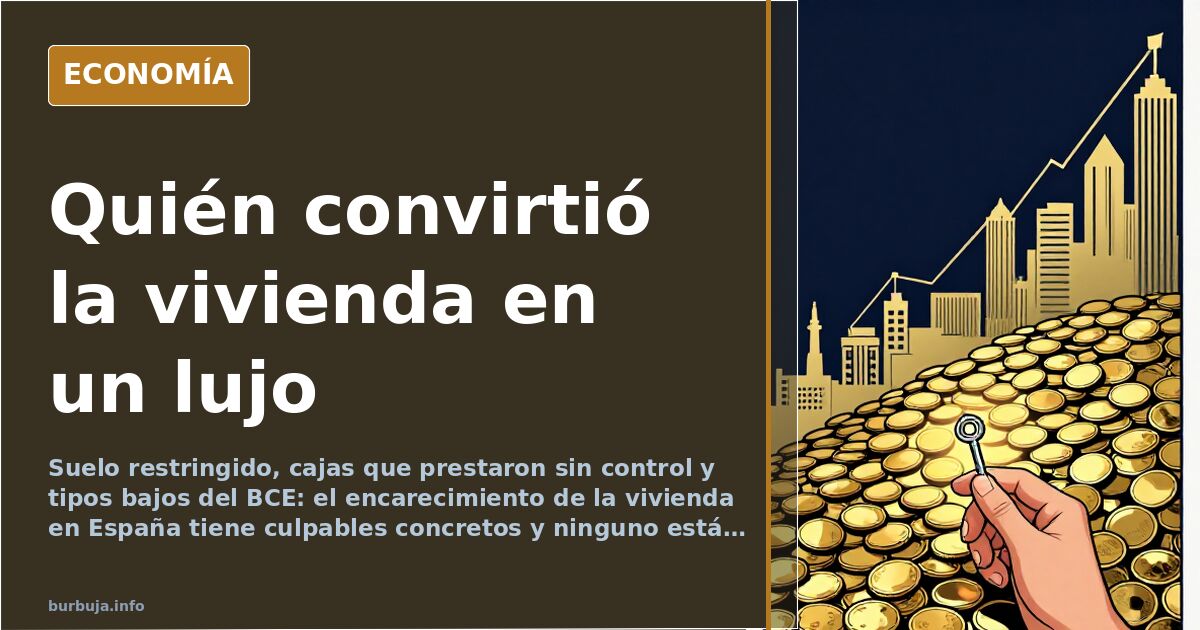 Ilustración editorial sobre el precio de la vivienda con gráficos descendentes, monedas y bloques de edificios en azul marino