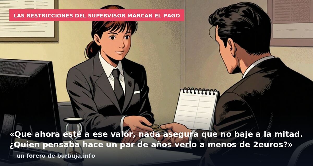 Las restricciones del supervisor marcan el pago: «Que ahora esté a ese valor, nada asegura que no baje a la mitad. ¿Quien pensaba hace un par de años verlo a menos de 2euros?» — un forero de burbuja.info