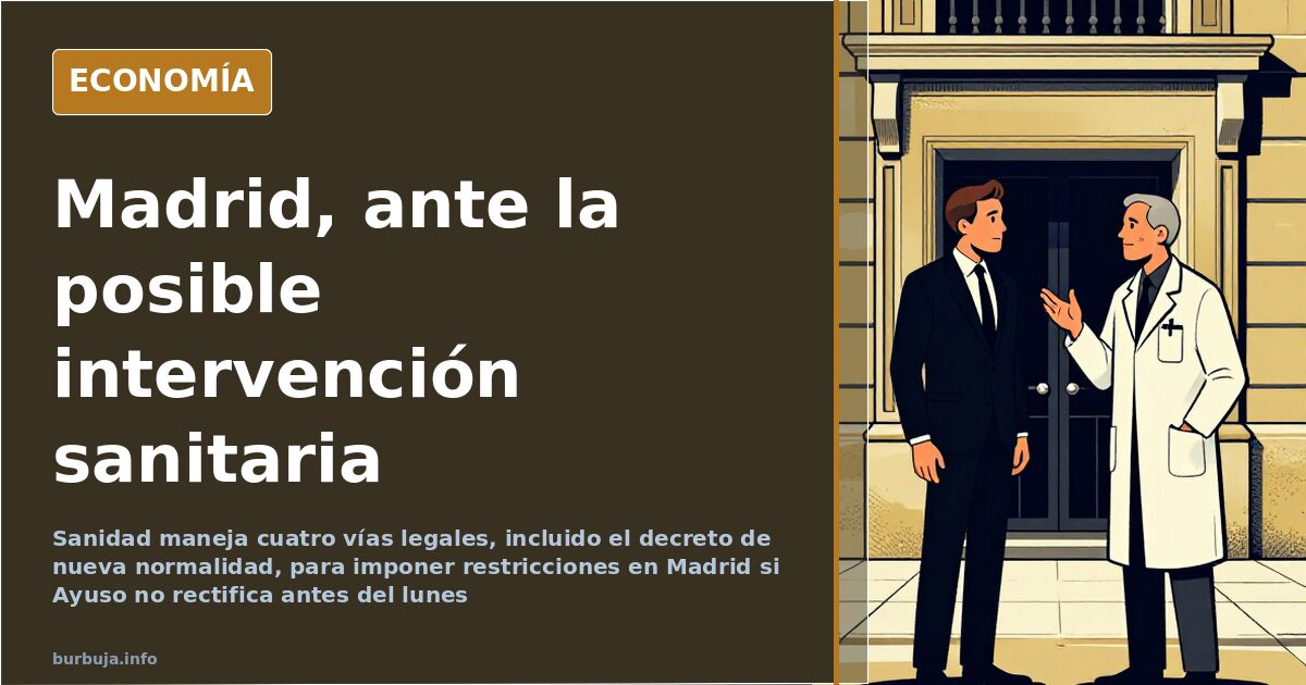 Edificio institucional con las banderas de España y de la Comunidad de Madrid ante la posible intervención sanitaria