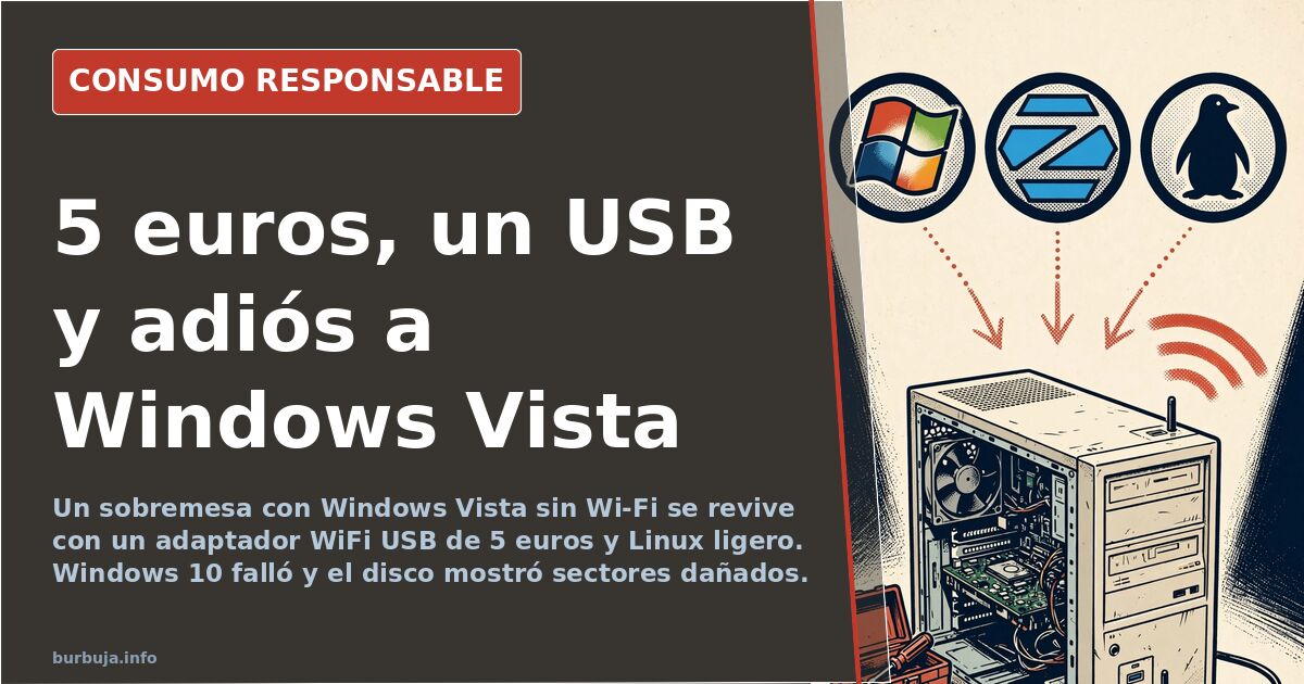 Torre de ordenador antigua abierta sobre una mesa con un adaptador wifi USB conectado a un puerto