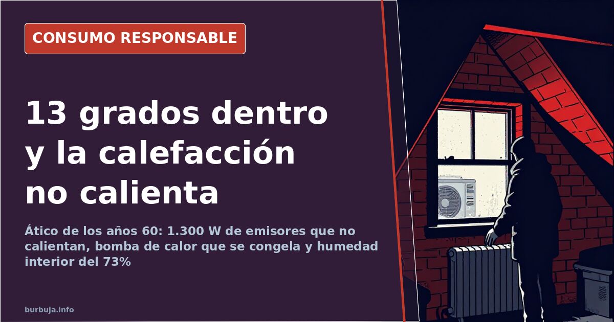 Salón de un ático antiguo con emisores eléctricos junto a ventanales de PVC sin puente térmico