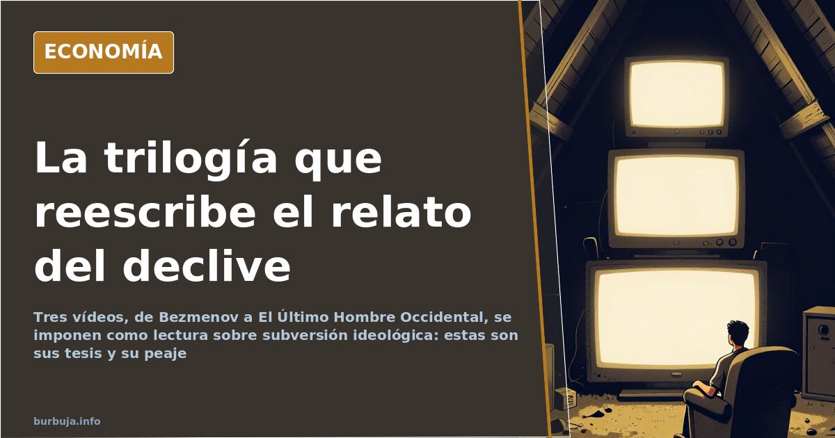 Tres vídeos sobre subversión ideológica y bioleninismo representados en una pantalla con estilo editorial