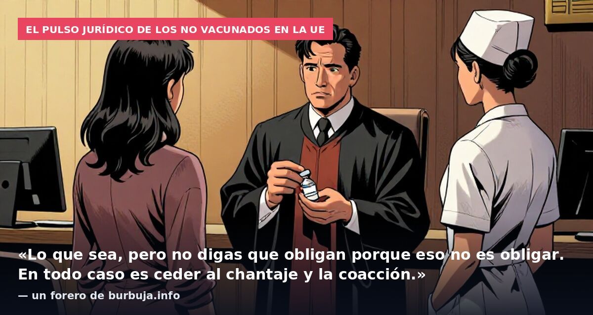 El pulso jurídico de los no vacunados en la UE: «Lo que sea, pero no digas que obligan porque eso no es obligar. En todo caso es ceder al chantaje y la coacción.» — un forero de burbuja.info