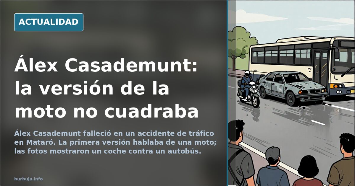 Turismo rojo siniestrado contra un autobús en la salida de una rotonda de Mataró, lugar del accidente de Álex Casademunt