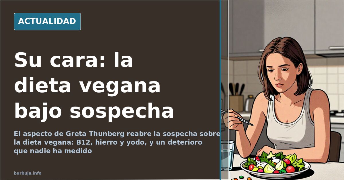 Retrato de una joven de rasgos secos junto a una mano en primer plano, en una imagen comparativa sobre la dieta vegana