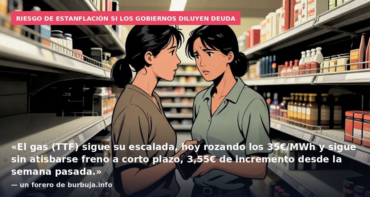 Riesgo de estanflación si los gobiernos diluyen deuda: «El gas (TTF) sigue su escalada, hoy rozando los 35€/MWh y sigue sin atisbarse freno a corto plazo, 3,55€ de incremento desde la semana pasada.» — un forero de burbuja.info