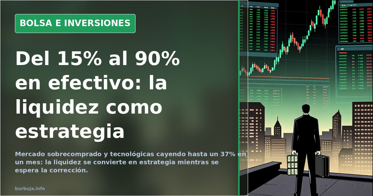 Pantalla de cotizaciones con gráficos de velas en rojo y verde que refleja caídas bursátiles y liquidez en cartera