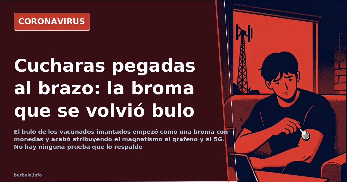 Brazo humano con cucharas y cubiertos adheridos a la piel, imagen típica del bulo de los vacunados imantados
