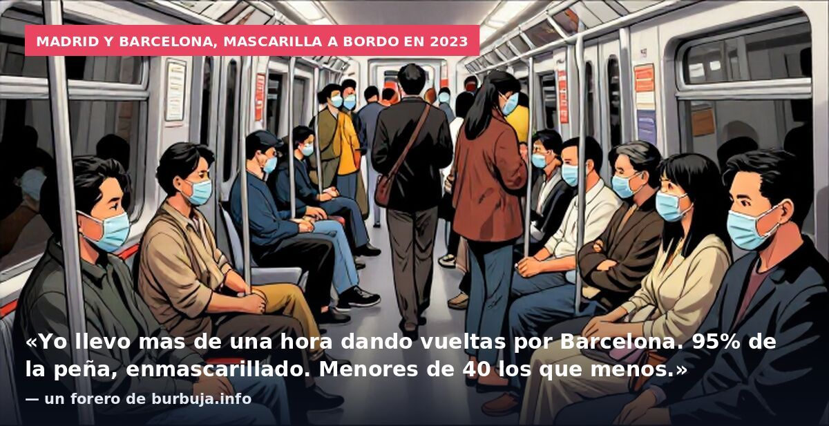 Madrid y Barcelona, mascarilla a bordo en 2023: «Yo llevo mas de una hora dando vueltas por Barcelona. 95% de la peña, enmascarillado. Menores de 40 los que menos.» — un forero de burbuja.info