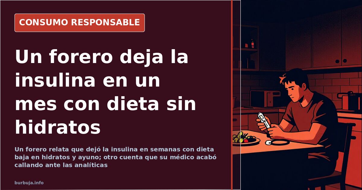 Glucómetro y tiras reactivas junto a un plato sin hidratos, ilustrando el control de la glucosa con dieta