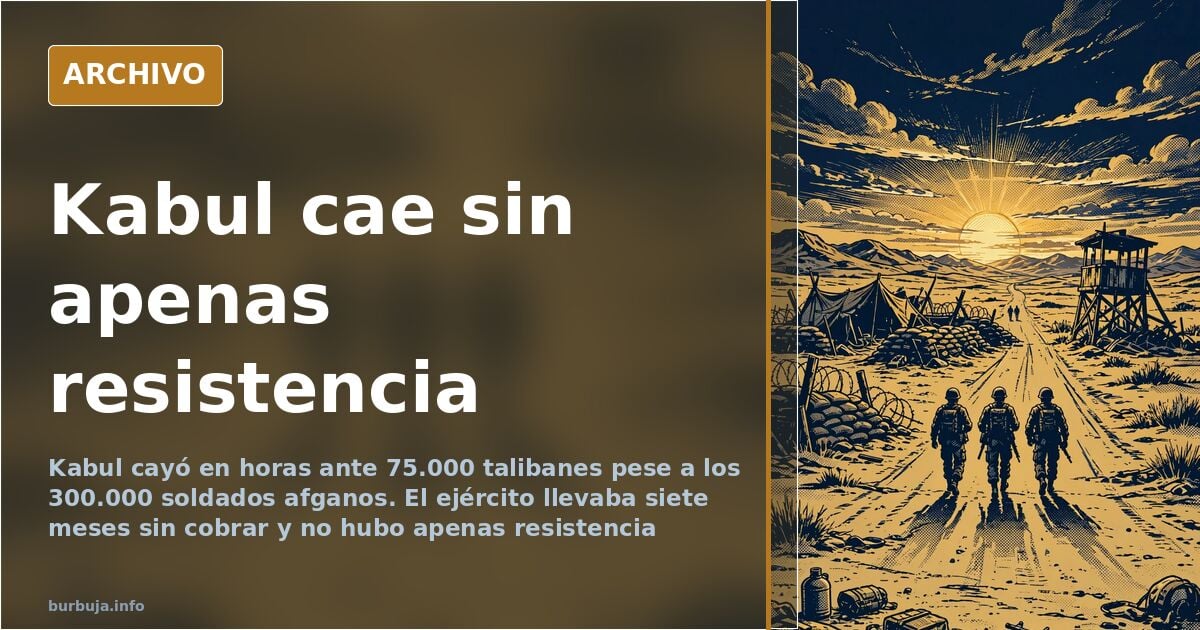 Ilustración editorial de un aeropuerto en Kabul con aviones militares y multitud en la pista durante la evacuación talibán de