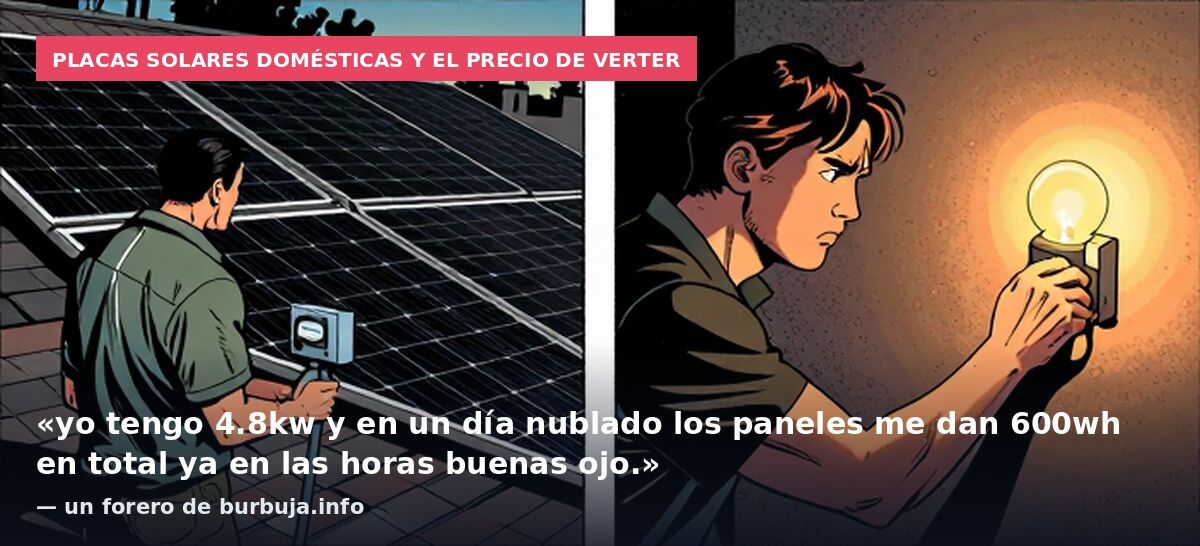 Placas solares domésticas y el precio de verter: «yo tengo 4.8kw y en un día nublado los paneles me dan 600wh en total ya en las horas buenas ojo.» — un forero de burbuja.info