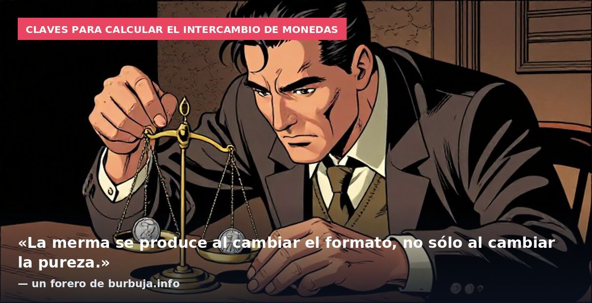 Claves para calcular el intercambio de monedas: «La merma se produce al cambiar el formato, no sólo al cambiar la pureza.» — un forero de burbuja.info