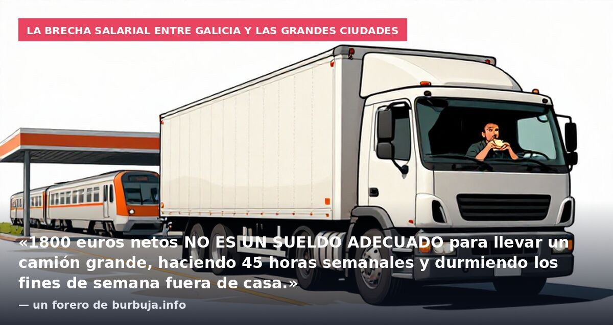 La brecha salarial entre Galicia y las grandes ciudades: «1800 euros netos NO ES UN SUELDO ADECUADO para llevar un camión grande, haciendo 45 horas semanales y durmiendo los fines de semana fuera de casa.» — un forero de burbuja.info